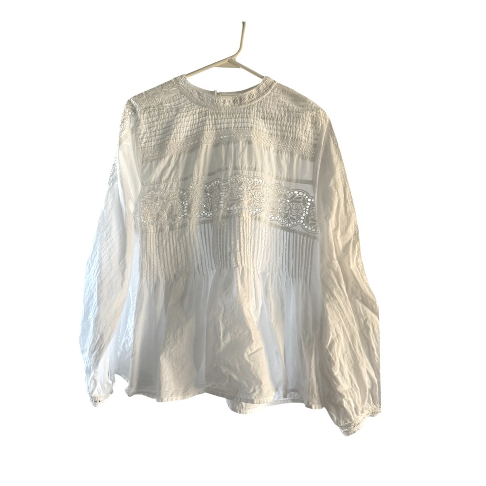 ALLSAINTS Women’s Elaia Long Sleeve White Eyelet Lace Cotton Blouse Large US 12